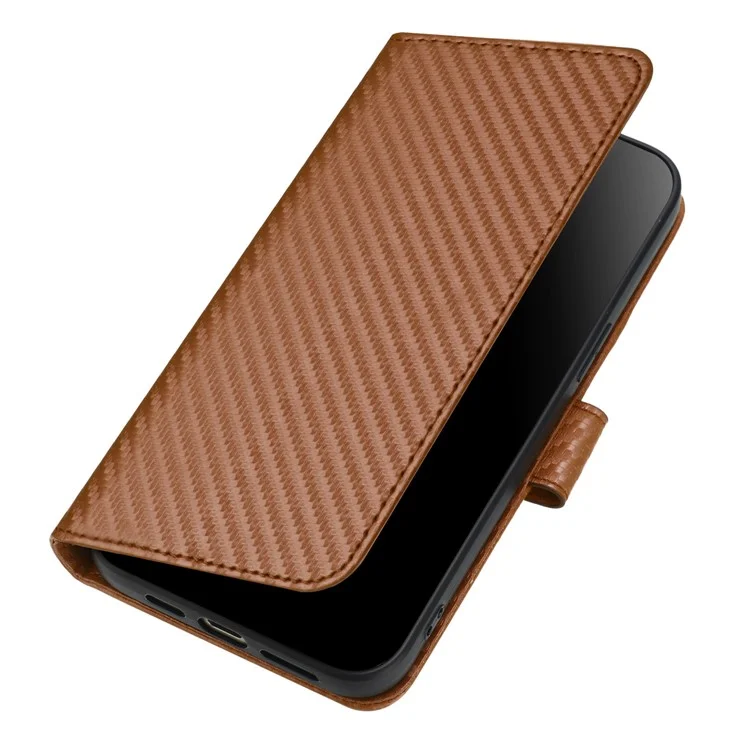 YX0070 Für Motorola Moto G Play (2024) 4G Hülle Carbon Fiber Textur Leder Telefonhalterung - Kaffee