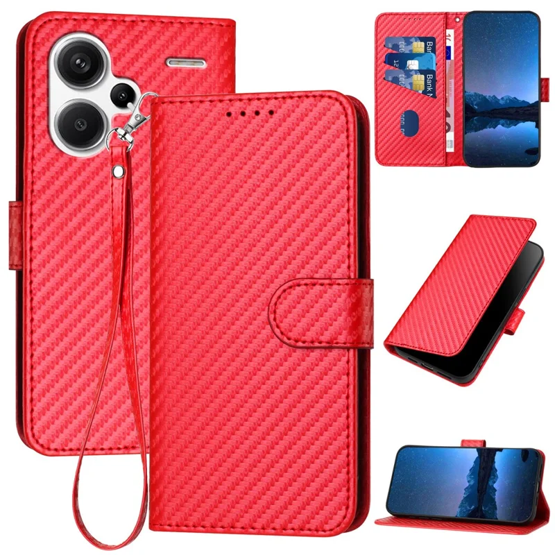 YX0070 For Xiaomi Redmi Note 13 Pro+ 5G Case Carbon Fiber Texture Well-protected Leather Phone Cover - Red