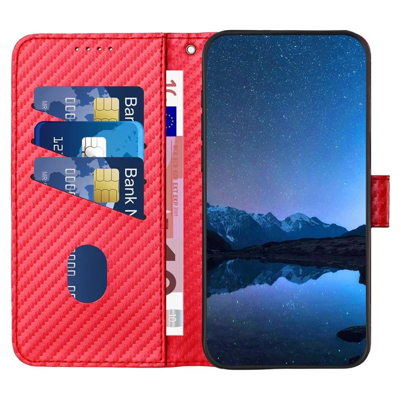 YX0070 For Xiaomi Redmi Note 13 Pro+ 5G Case Carbon Fiber Texture Well-protected Leather Phone Cover - Red