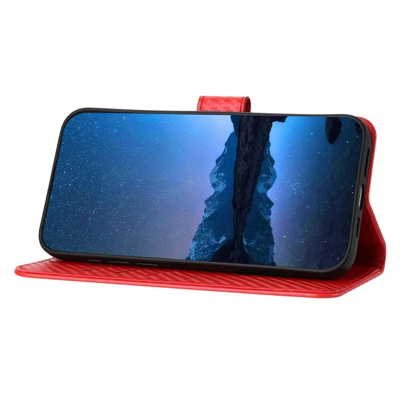 YX0070 For Xiaomi Redmi Note 13 Pro+ 5G Case Carbon Fiber Texture Well-protected Leather Phone Cover - Red