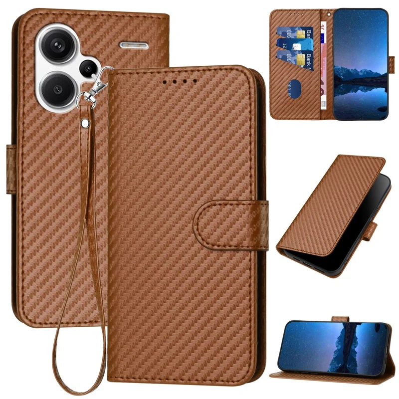 YX0070 For Xiaomi Redmi Note 13 Pro+ 5G Case Carbon Fiber Texture Well-protected Leather Phone Cover - Coffee
