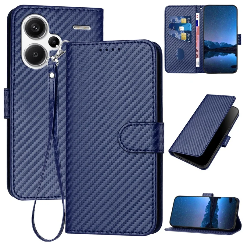 YX0070 For Xiaomi Redmi Note 13 Pro+ 5G Case Carbon Fiber Texture Well-protected Leather Phone Cover - Sapphire