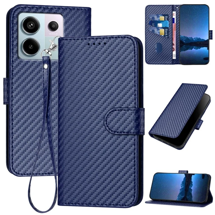 YX0070 Para Xiaomi Redmi Note 13 Pro 5G / Poco X6 5G Funda Textura de Fibra de Carbono Cartera de Cuero con Soporte - Zafiro