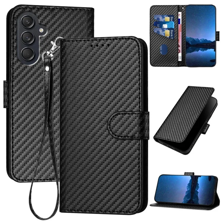 YX0070 Für Samsung Galaxy M55 5G / C55 5G / F55 5G Brieftasche Hülle Kohlefaser-Textur Leder Handyhülle - Schwarz