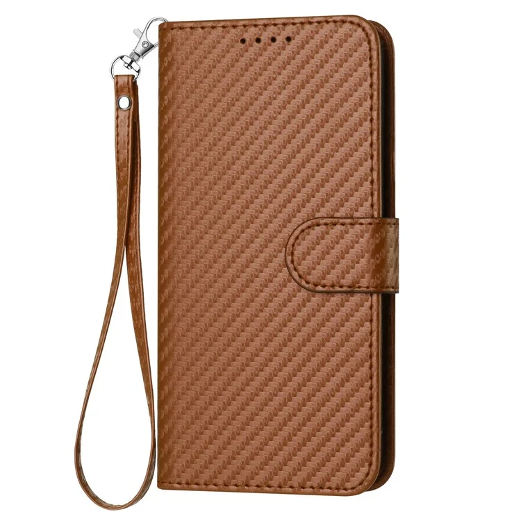 YX0070 For Samsung Galaxy A14 4G / 5G Leather Case Carbon Fiber Texture Flip Phone Cover - Coffee