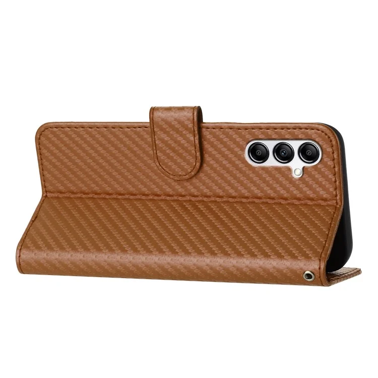 YX0070 For Samsung Galaxy A14 4G / 5G Leather Case Carbon Fiber Texture Flip Phone Cover - Coffee