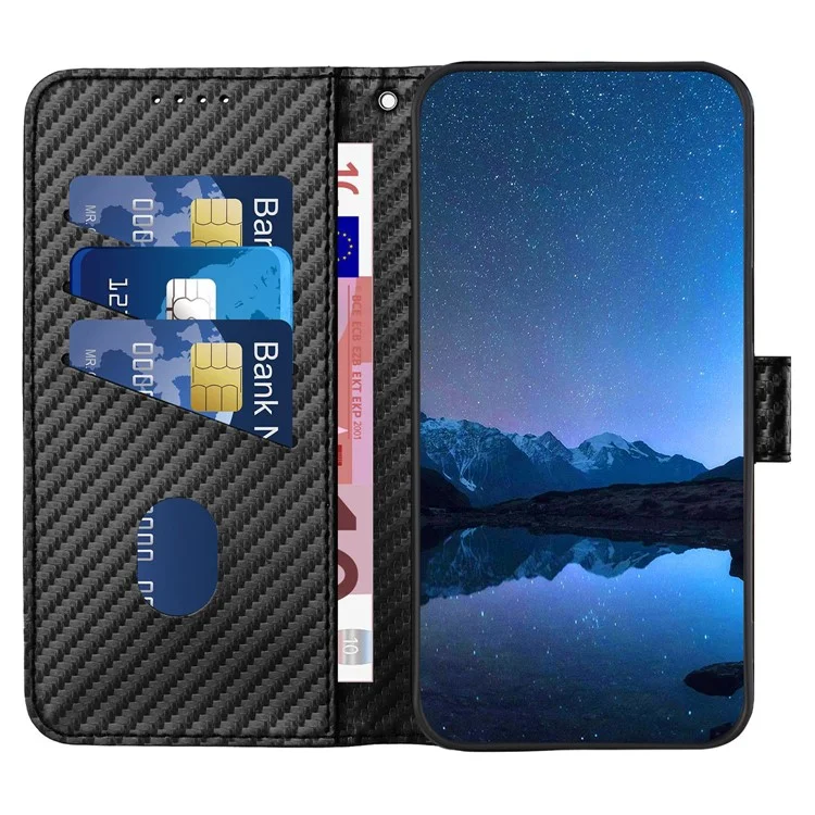 YX0070 For Samsung Galaxy A24 4G (162.1 X 77.6 X 8.3mm) Phone Case Carbon Fiber Texture Leather Wallet Cover - Black