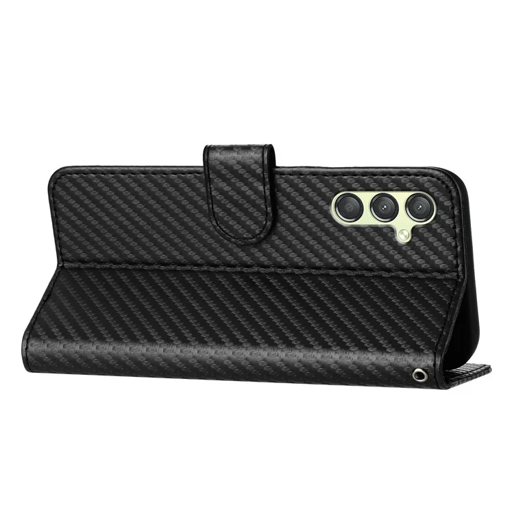 YX0070 For Samsung Galaxy A24 4G (162.1 X 77.6 X 8.3mm) Phone Case Carbon Fiber Texture Leather Wallet Cover - Black