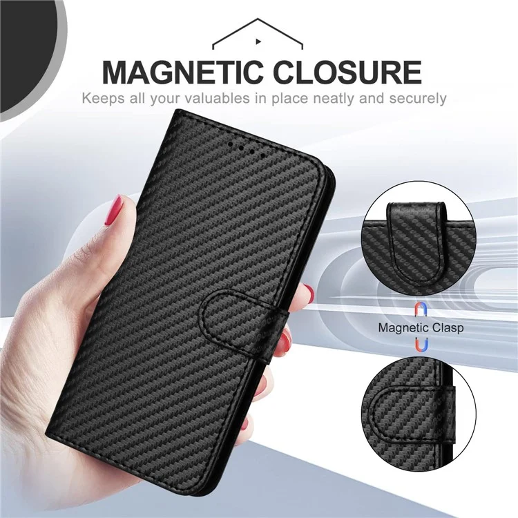 YX0070 For Samsung Galaxy A24 4G (162.1 X 77.6 X 8.3mm) Phone Case Carbon Fiber Texture Leather Wallet Cover - Black