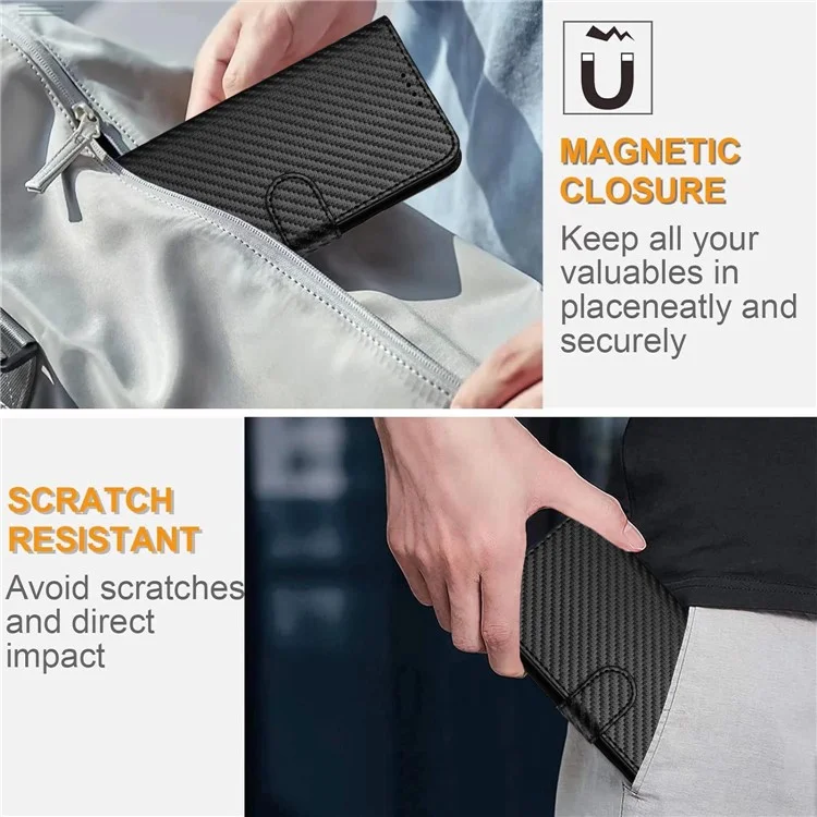 YX0070 For Samsung Galaxy A24 4G (162.1 X 77.6 X 8.3mm) Phone Case Carbon Fiber Texture Leather Wallet Cover - Black