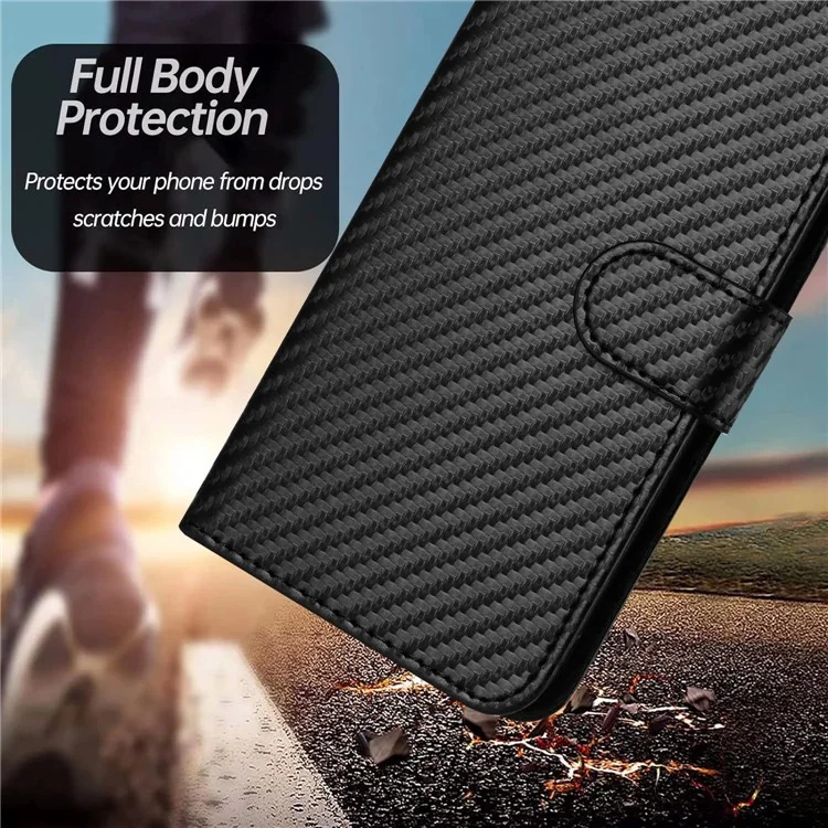 YX0070 For Samsung Galaxy A24 4G (162.1 X 77.6 X 8.3mm) Phone Case Carbon Fiber Texture Leather Wallet Cover - Black