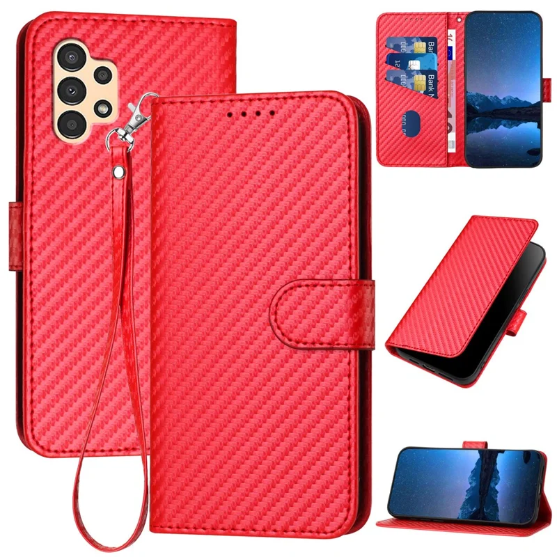 YX0070 For Samsung Galaxy A13 5G / A13 4G Phone Case Wholesale Carbon Fiber Texture Leather Flip Cover - Red