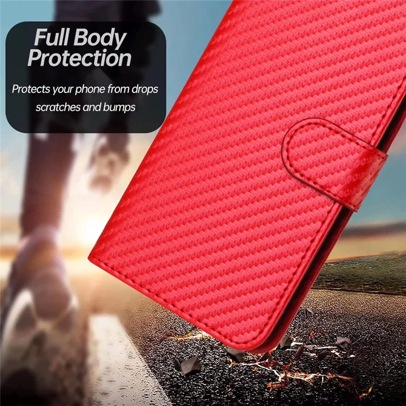 YX0070 For Samsung Galaxy A13 5G / A13 4G Phone Case Wholesale Carbon Fiber Texture Leather Flip Cover - Red