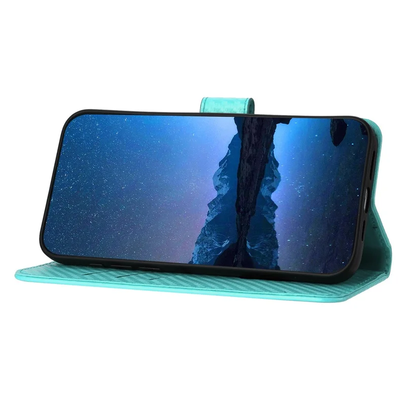 YX0070 For Samsung Galaxy S23 FE Carbon Fiber Folio Case PU Leather Stand View Protective Phone Cover - Baby Blue