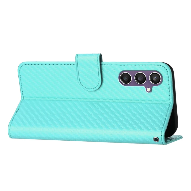 YX0070 For Samsung Galaxy S23 FE Carbon Fiber Folio Case PU Leather Stand View Protective Phone Cover - Baby Blue