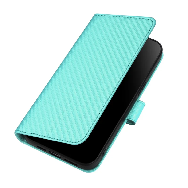 YX0070 For Samsung Galaxy S23 FE Carbon Fiber Folio Case PU Leather Stand View Protective Phone Cover - Baby Blue
