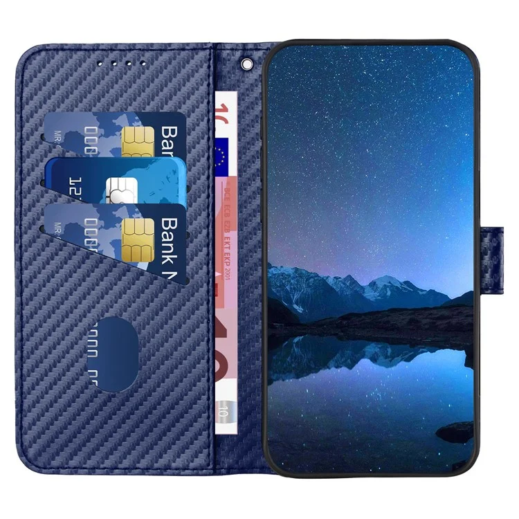 YX0070 для Samsung Galaxy S23 FE Чехол-книжка из углеродного волокна с покрытием из искусственной кожи, с подставкой и защитой экрана, - Сапфир