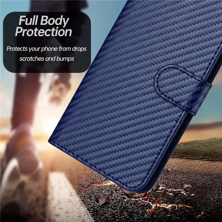 YX0070 для Samsung Galaxy S23 FE Чехол-книжка из углеродного волокна с покрытием из искусственной кожи, с подставкой и защитой экрана, - Сапфир