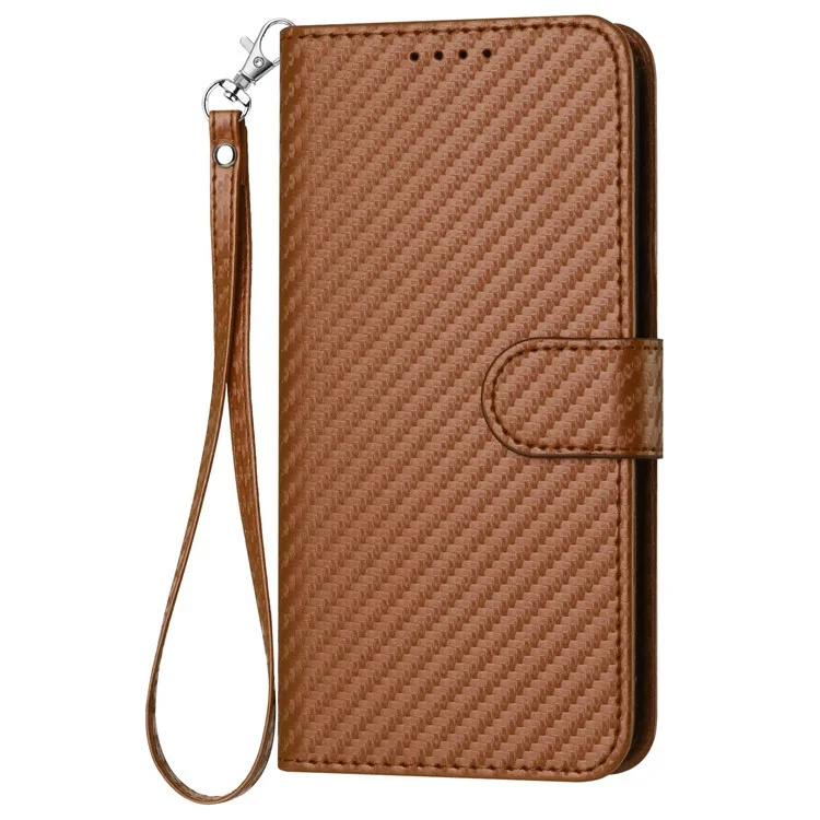 Étui pour Samsung Galaxy S23 Ultra YX0070 en cuir PU avec texture fibre de carbone - Café