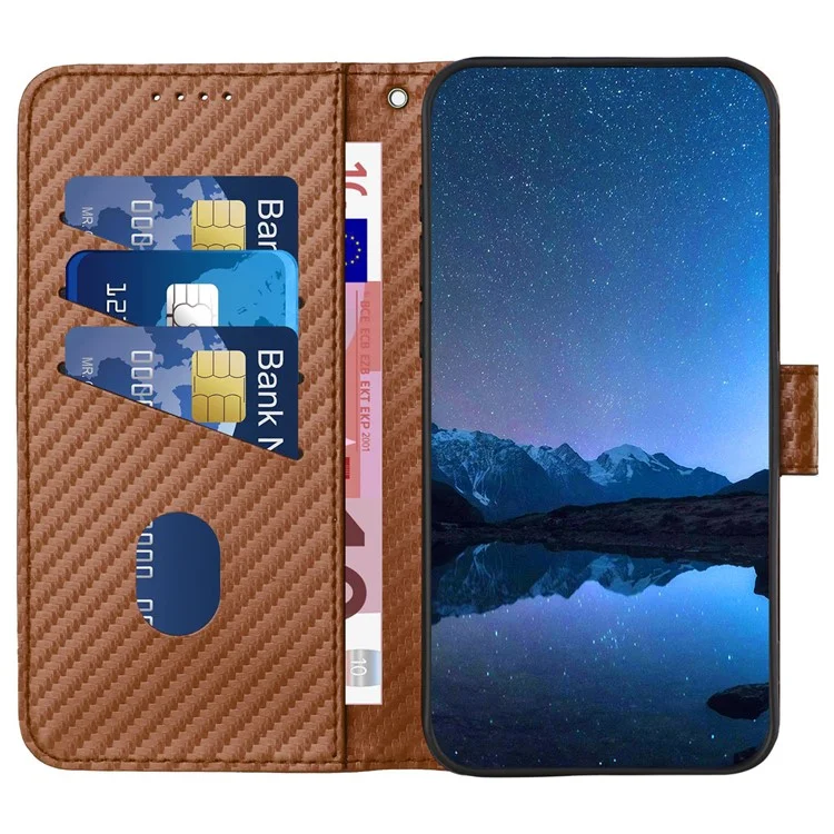 Étui pour Samsung Galaxy S23 Ultra YX0070 en cuir PU avec texture fibre de carbone - Café