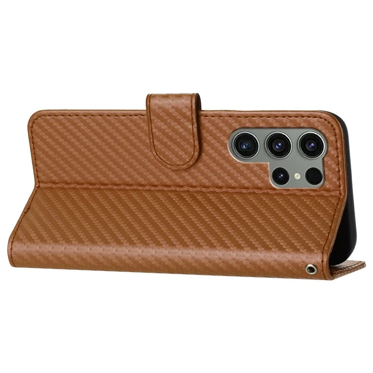 Étui pour Samsung Galaxy S23 Ultra YX0070 en cuir PU avec texture fibre de carbone - Café