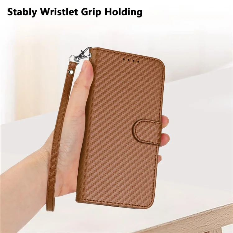 Étui pour Samsung Galaxy S23 Ultra YX0070 en cuir PU avec texture fibre de carbone - Café