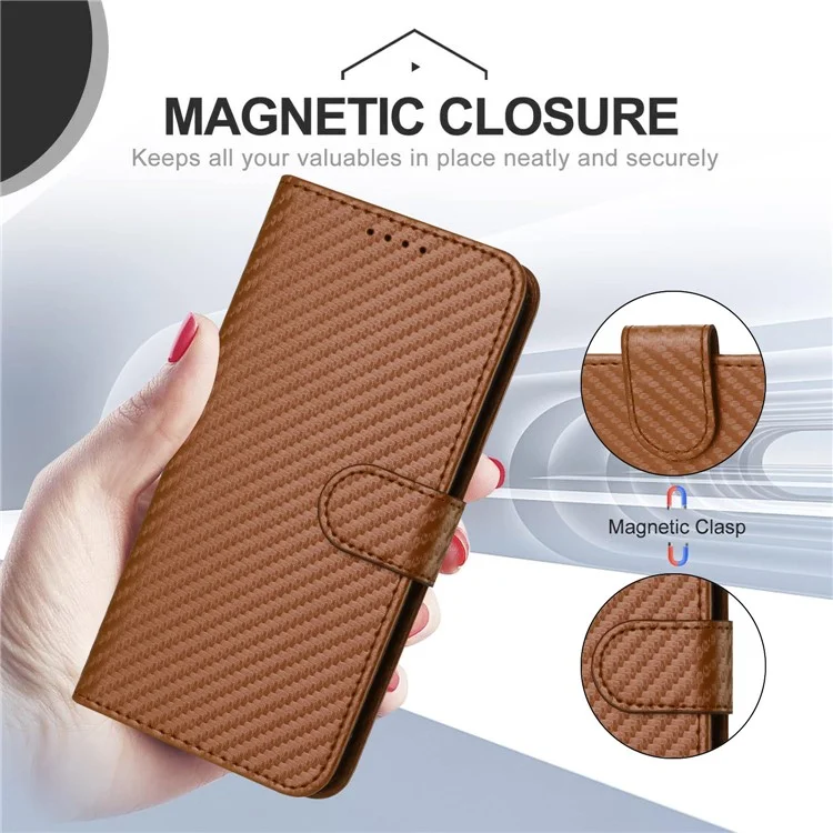 Étui pour Samsung Galaxy S23 Ultra YX0070 en cuir PU avec texture fibre de carbone - Café