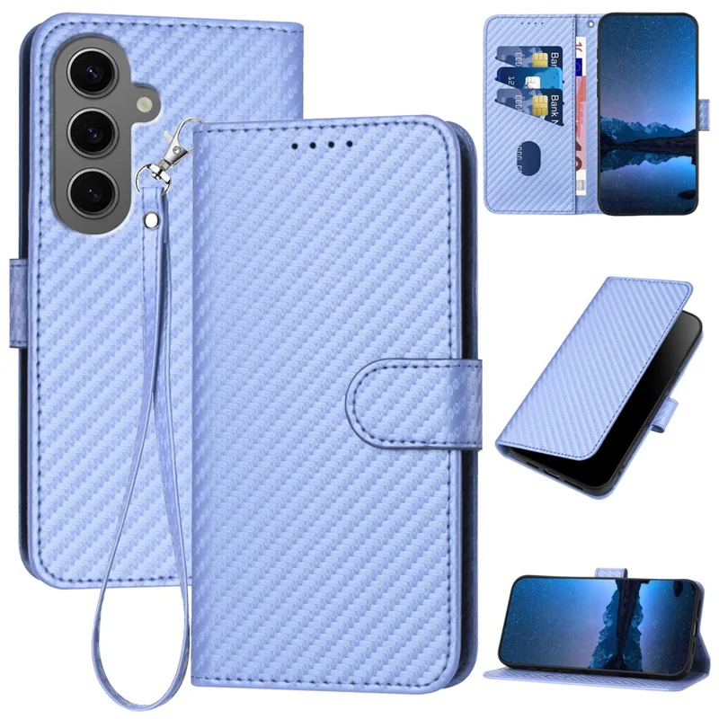 YX0070 For Samsung Galaxy S24+ Case Carbon Fiber Texture Wallet Leather Phone Cover - Light Purple