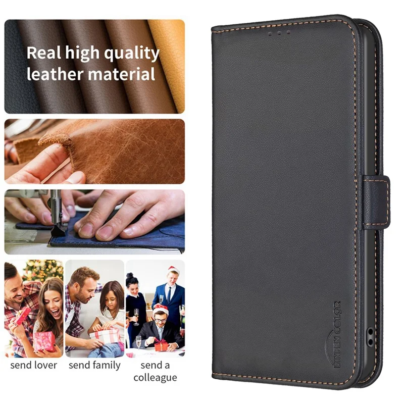 BINFEN COLOR BF31 For Oppo A60 4G Stand Case PU Leather Folio Phone Cover with Wallet - Black