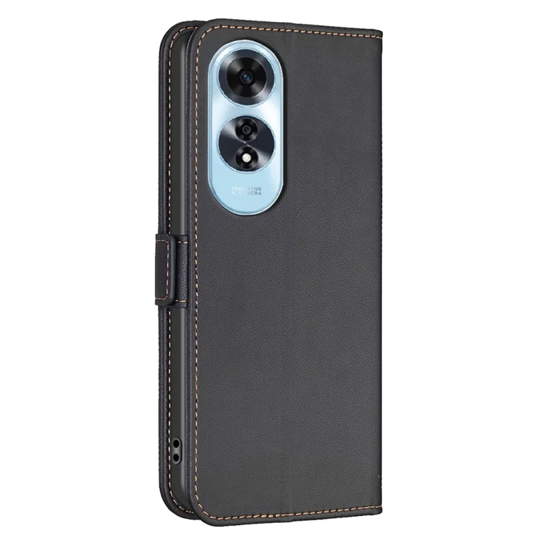 BINFEN COLOR BF31 For Oppo A60 4G Stand Case PU Leather Folio Phone Cover with Wallet - Black