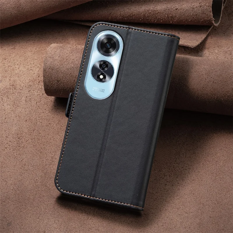 BINFEN COLOR BF31 For Oppo A60 4G Stand Case PU Leather Folio Phone Cover with Wallet - Black