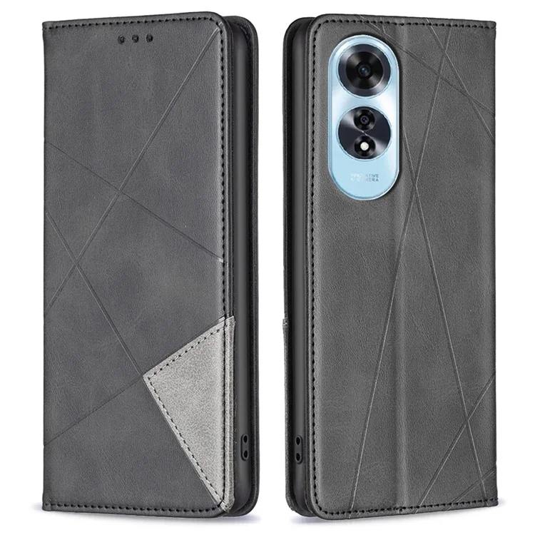 Para Oppo A60 4G Case Shockproof PU Leather Rhombus Phone Cover with Card Slots - Black