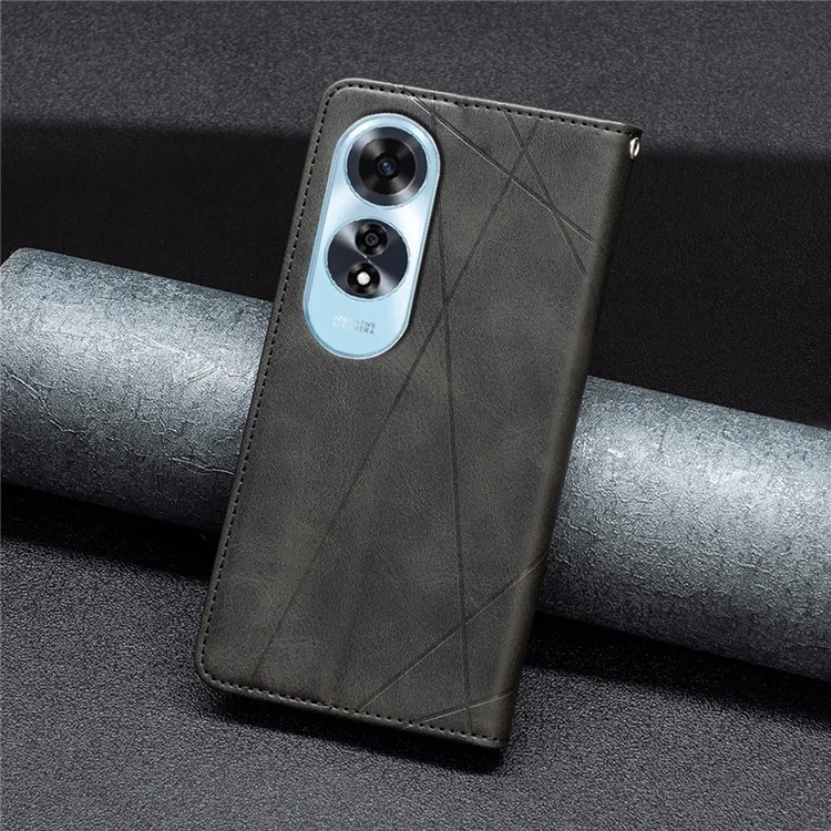 Para Oppo A60 4G Case Shockproof PU Leather Rhombus Phone Cover with Card Slots - Black