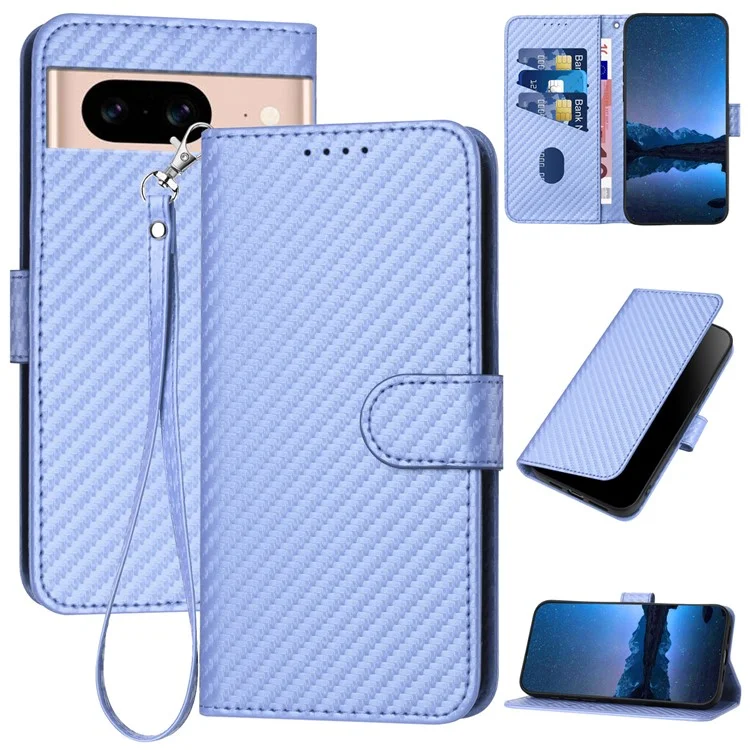 YX0070 Per Google Pixel 8a Case Carbon Fiber Texture Shockproof Leather Phone Cover con Wallet - Viola Chiaro