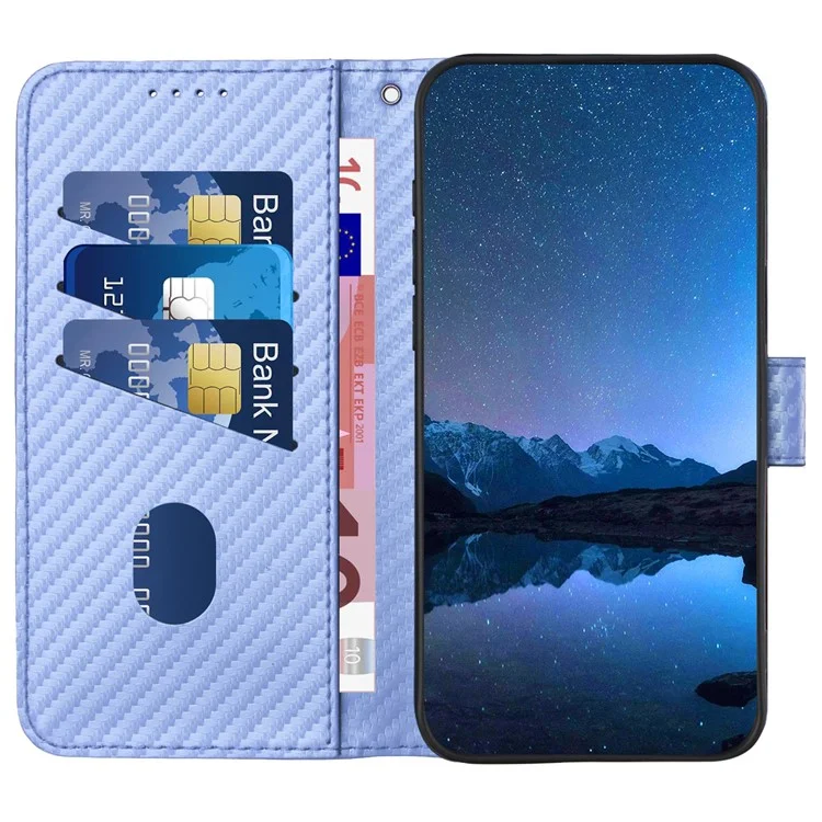 YX0070 Per Google Pixel 8a Case Carbon Fiber Texture Shockproof Leather Phone Cover con Wallet - Viola Chiaro