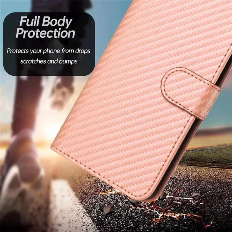 YX0070 For Google Pixel 8a Case Carbon Fiber Texture Shockproof Leather Phone Cover with Wallet - Pink