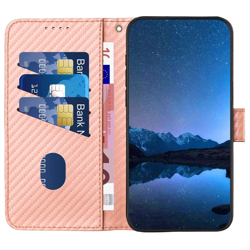 YX0070 For Google Pixel 8a Case Carbon Fiber Texture Shockproof Leather Phone Cover with Wallet - Pink