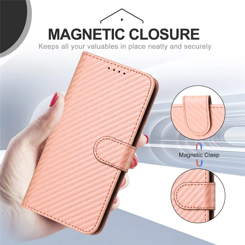 YX0070 For Google Pixel 8a Case Carbon Fiber Texture Shockproof Leather Phone Cover with Wallet - Pink