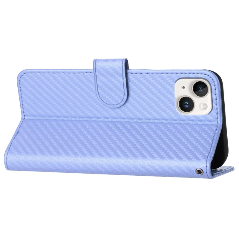 YX0070 For iPhone 15 Plus Case Carbon Fiber Texture Full Protection Leather Wallet Phone Cover - Light Purple