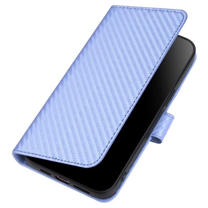 YX0070 For iPhone 15 Plus Case Carbon Fiber Texture Full Protection Leather Wallet Phone Cover - Light Purple