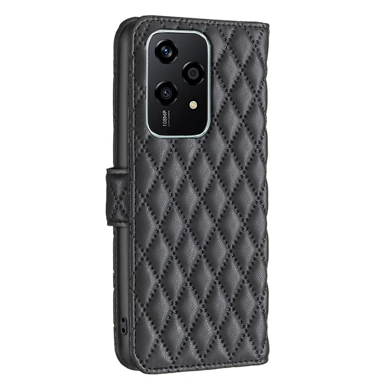 BINFEN COLOR BF Style-14 Pour Honor 200 Lite Case Rhombus Leather Wallet Phone Back Cover - Noir