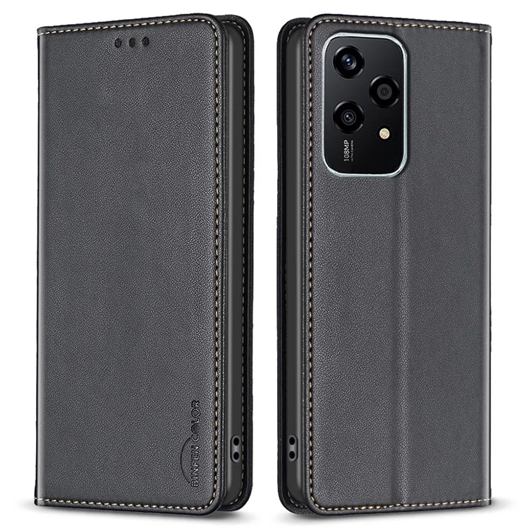 BINFEN COLOR BF18 For Honor 200 Lite Case Card Slots Leather Phone Cover Magnetic Closing - Чёрный