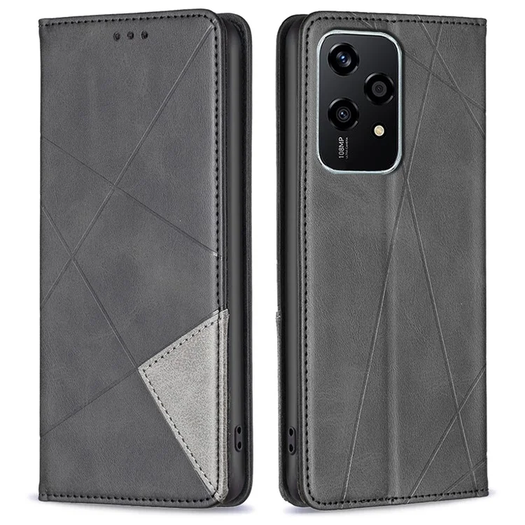Per Honor 200 Lite Custodia Romboidale Stampa in Pelle PU con Slot per Schede - Nero 