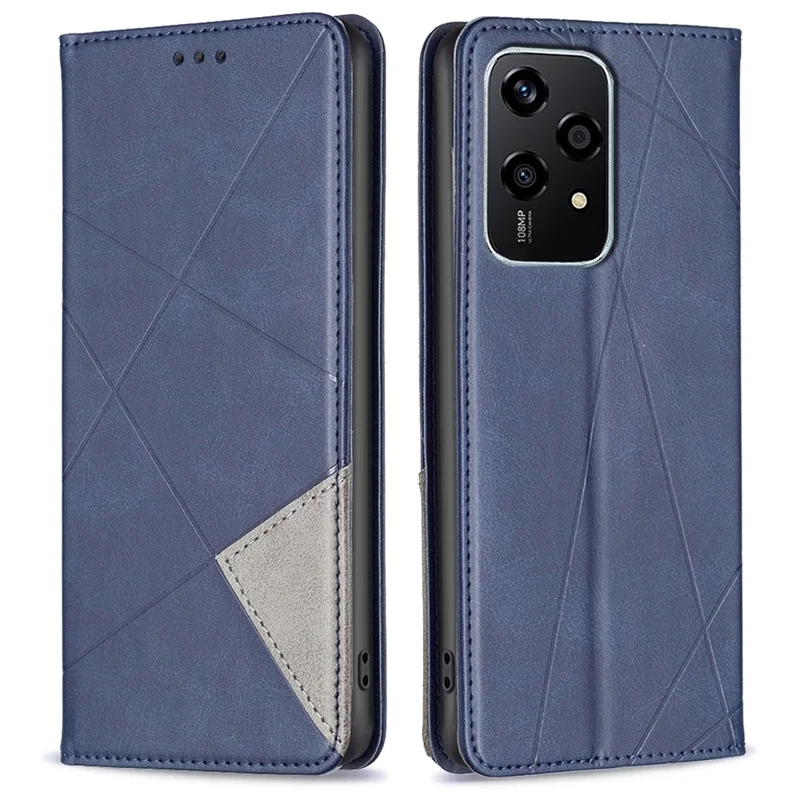 For Honor 200 Lite Case Rhombus Imprint PU Leather Phone Cover with Card Slots - Blue