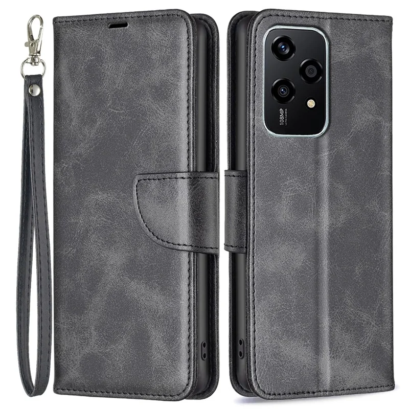 Per Honor 200 Lite Case Folding Stand Leather Anti-Fall Mobile Phone Cover with Hand Strap - Nero