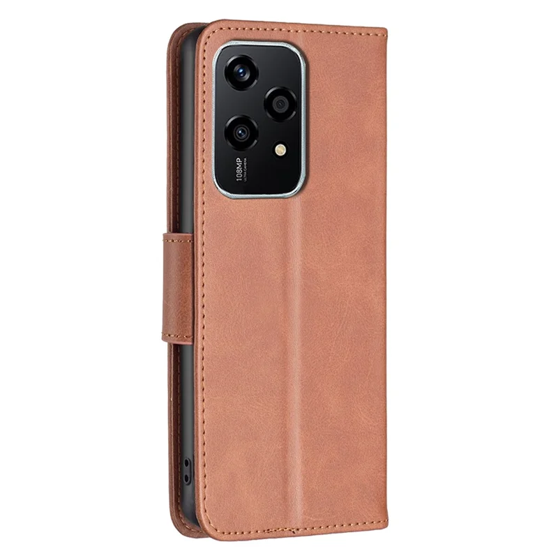 For Honor 200 Lite Case Folding Stand Leather Anti-fall Mobile Phone Cover with Hand Strap - Brown