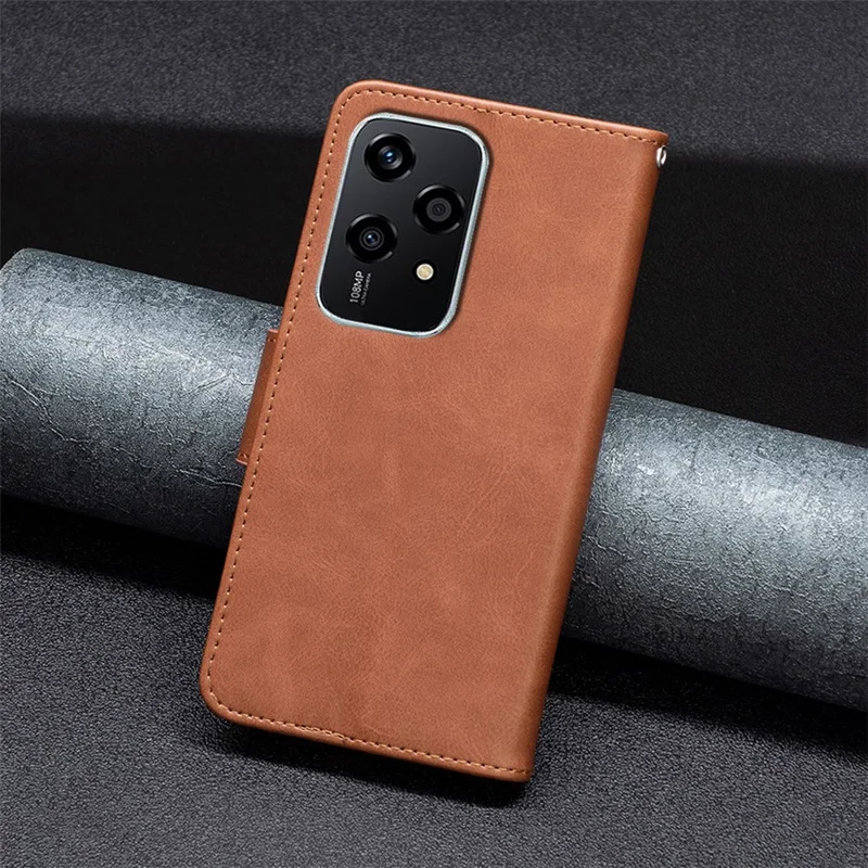 For Honor 200 Lite Case Folding Stand Leather Anti-fall Mobile Phone Cover with Hand Strap - Brown