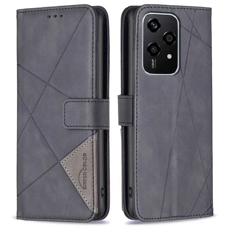 BINFEN COLOR BF05 For Honor 200 Lite Fall Proof Phone Case Geometric Imprinted Stand Cover - Schwarz