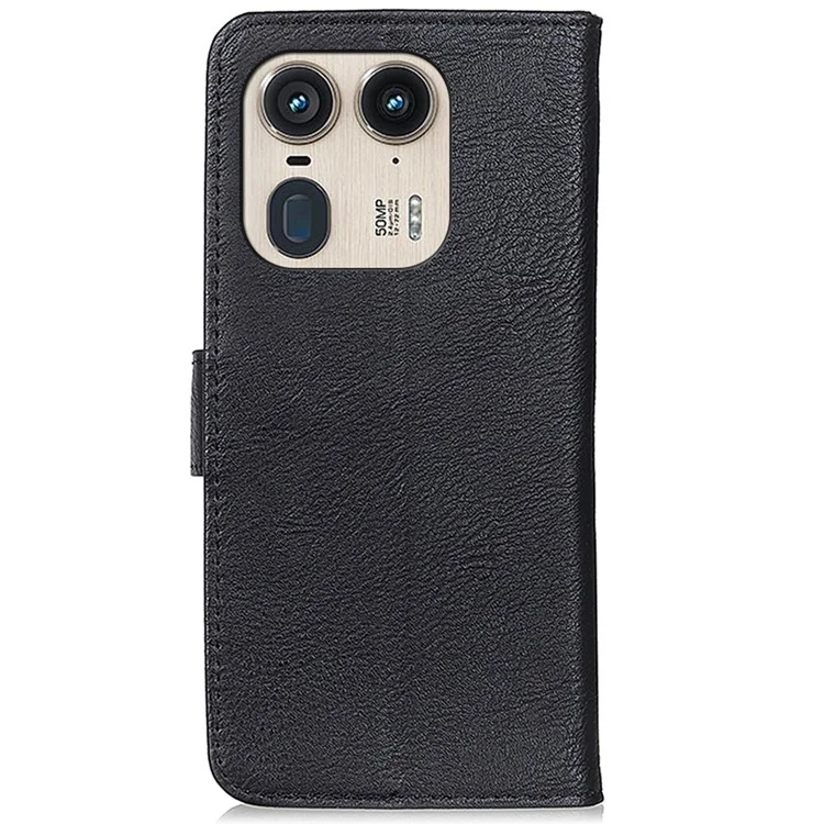 KHAZNEH para Motorola Edge 50 Ultra 5G / Moto X50 Ultra 5G Funda Resistente a Arañazos Textura de Cuero de Vaca PU Cubierta de Teléfono - Negro