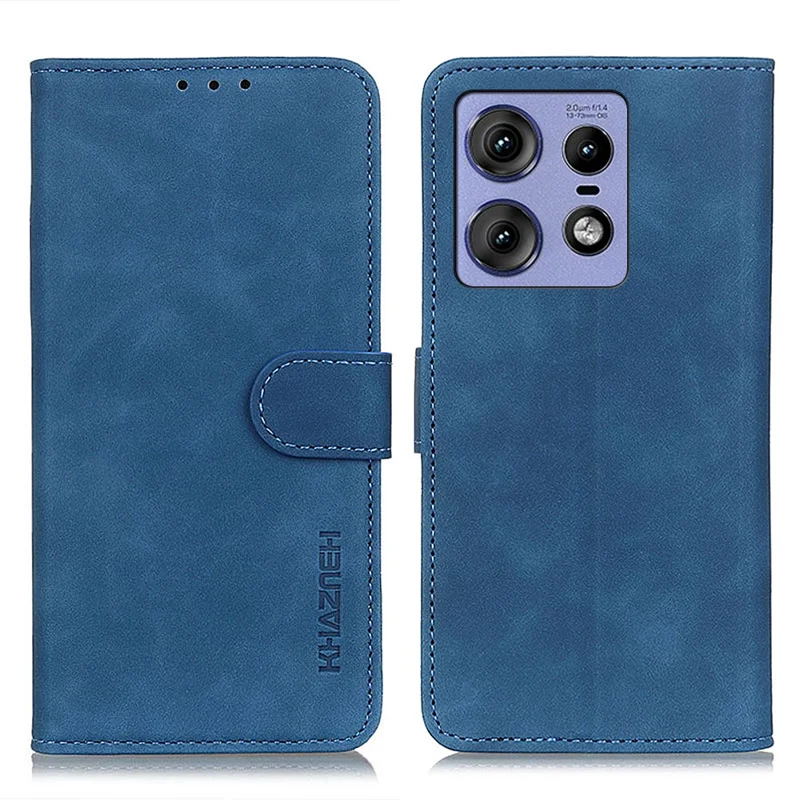 KHAZNEH For Motorola Edge 50 Pro 5G Case Retro Leather Cash Card Holder Purse Phone Cover - Blue